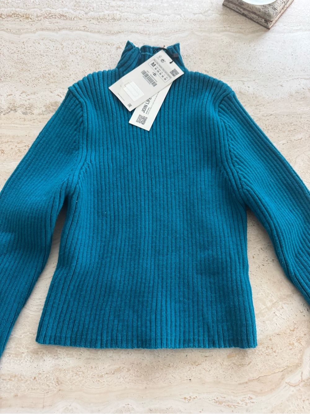 Zara Teal Ribbed Mock Neck Sweater - Women